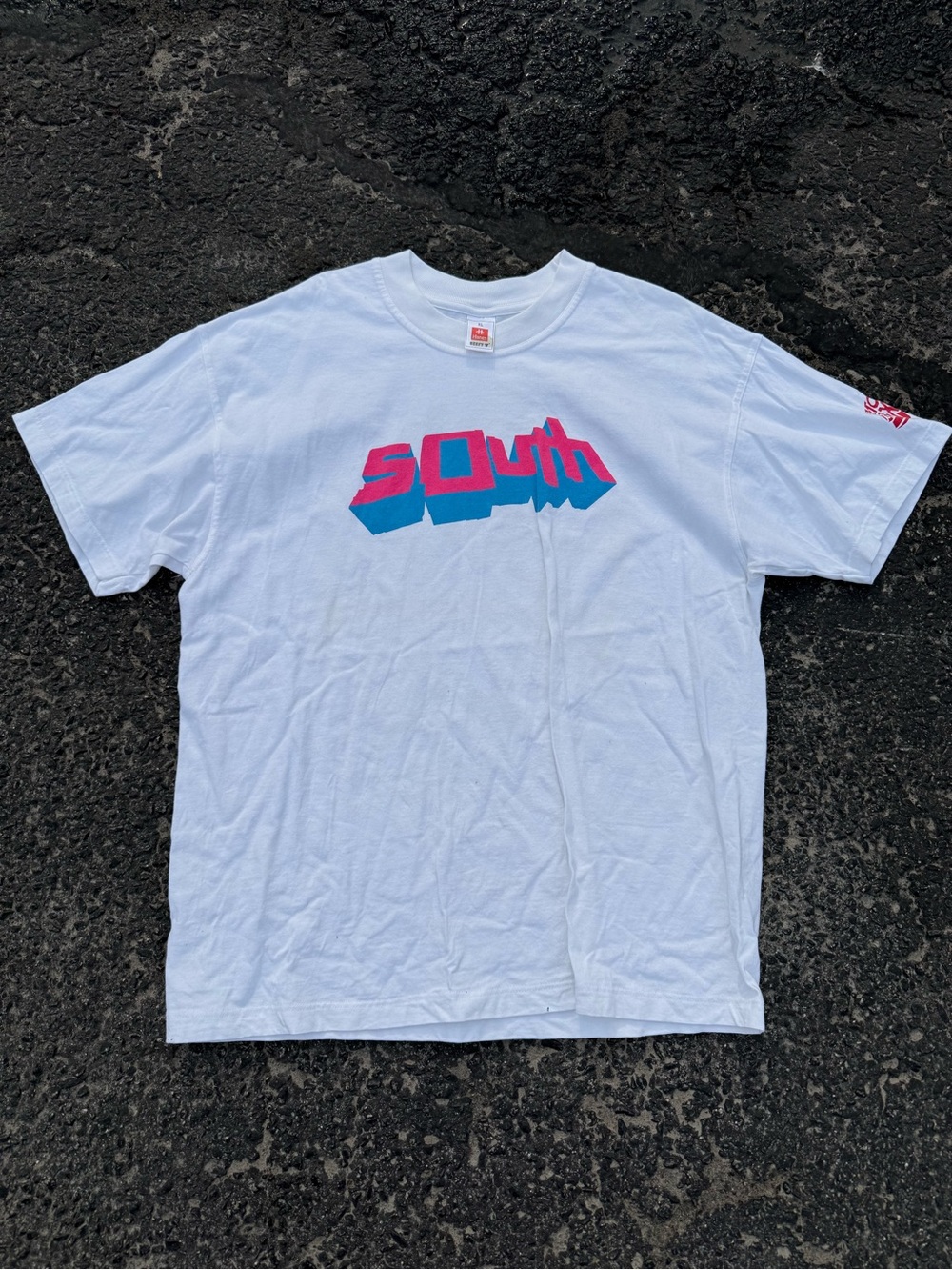 2001 band tee promo South Graphic White Tee with Pink & Blue Logo
